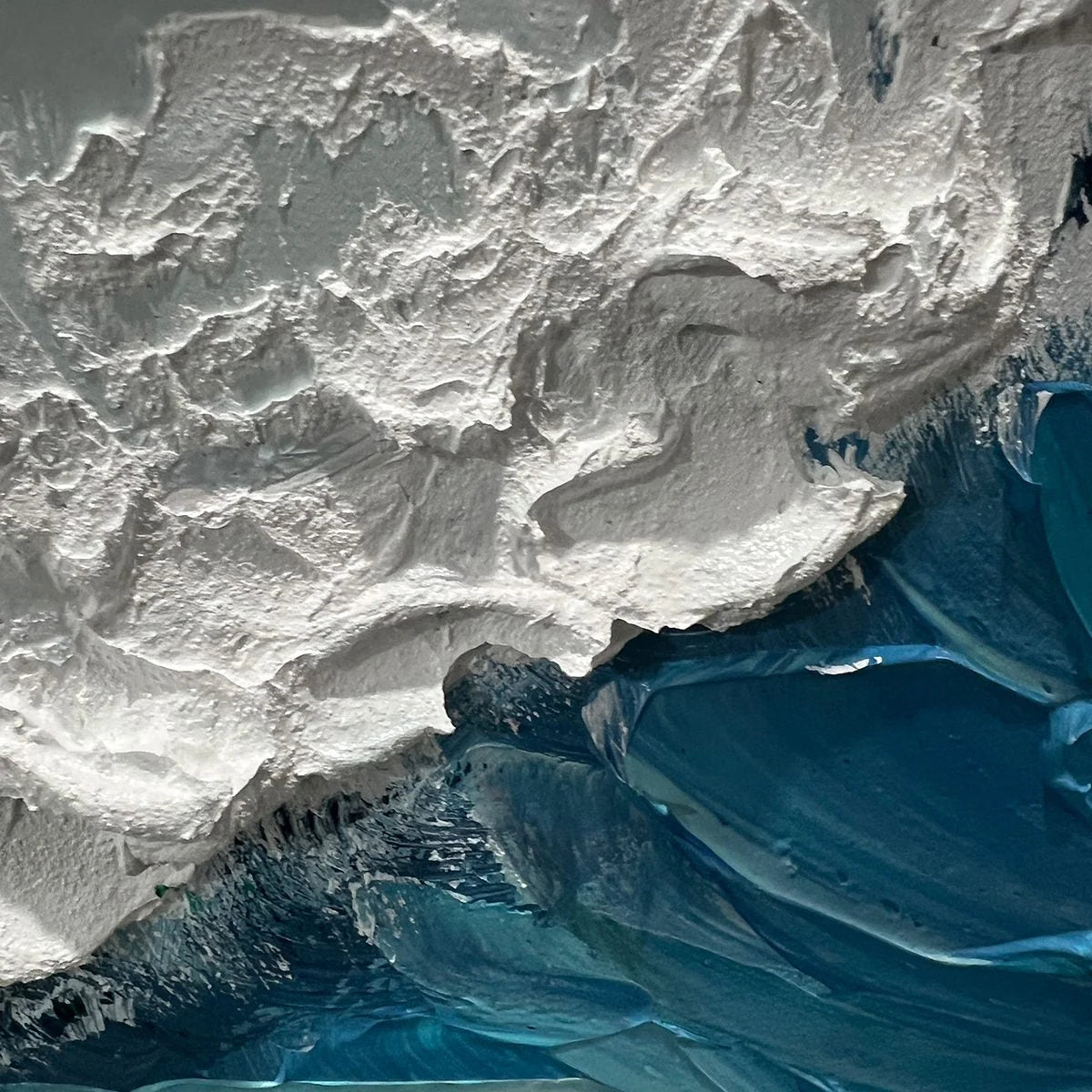 AZURE CREST: Ocean Waves Abstract Impasto Oil Painting | rectangular format, hand-painted canvas edge