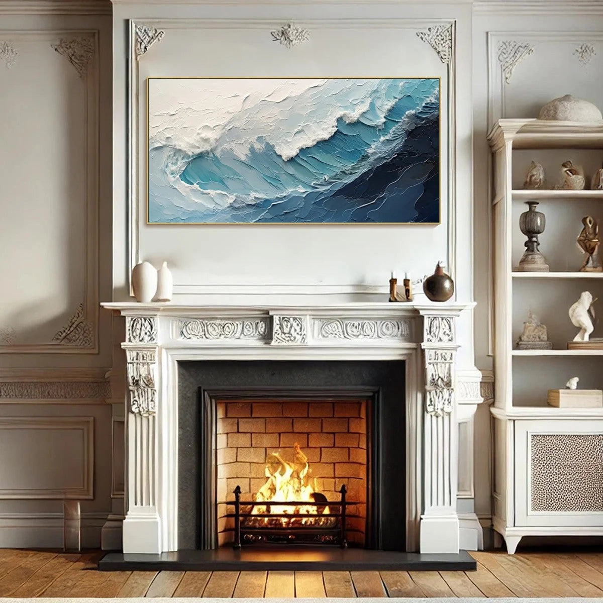 AZURE CREST: Ocean Waves Abstract Impasto Oil Painting | impasto mood, soft natural light studio shot