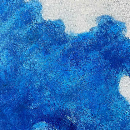 AZURE CREST: Square Abstract Ocean Waves Oil Painting with Gold Leaf | rectangular format, hand-painted canvas edge