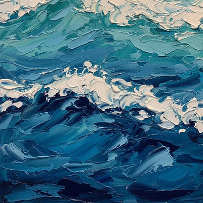 AZURE CREST: Textured Impasto Ocean Wave Wall Art | rectangular format, hand-painted canvas edge