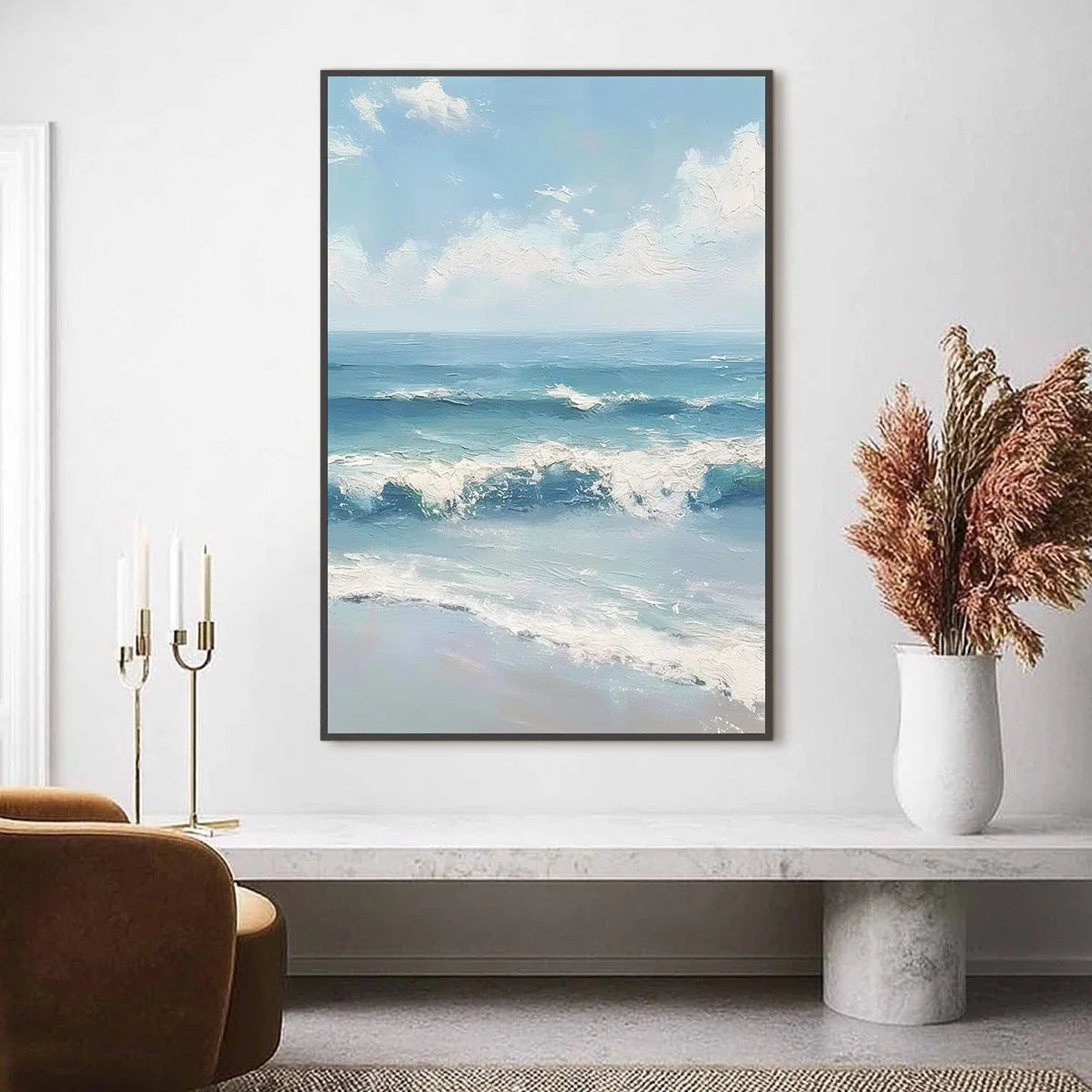 AZURE CREST: Textured Impasto Seascape Oil Painting | Abstract closeup, raised brushwork detail