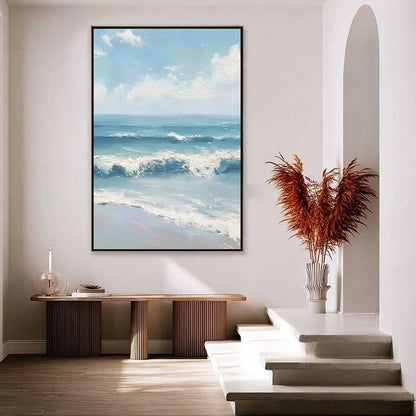AZURE CREST: Textured Impasto Seascape Oil Painting | rectangular format, hand-painted canvas edge