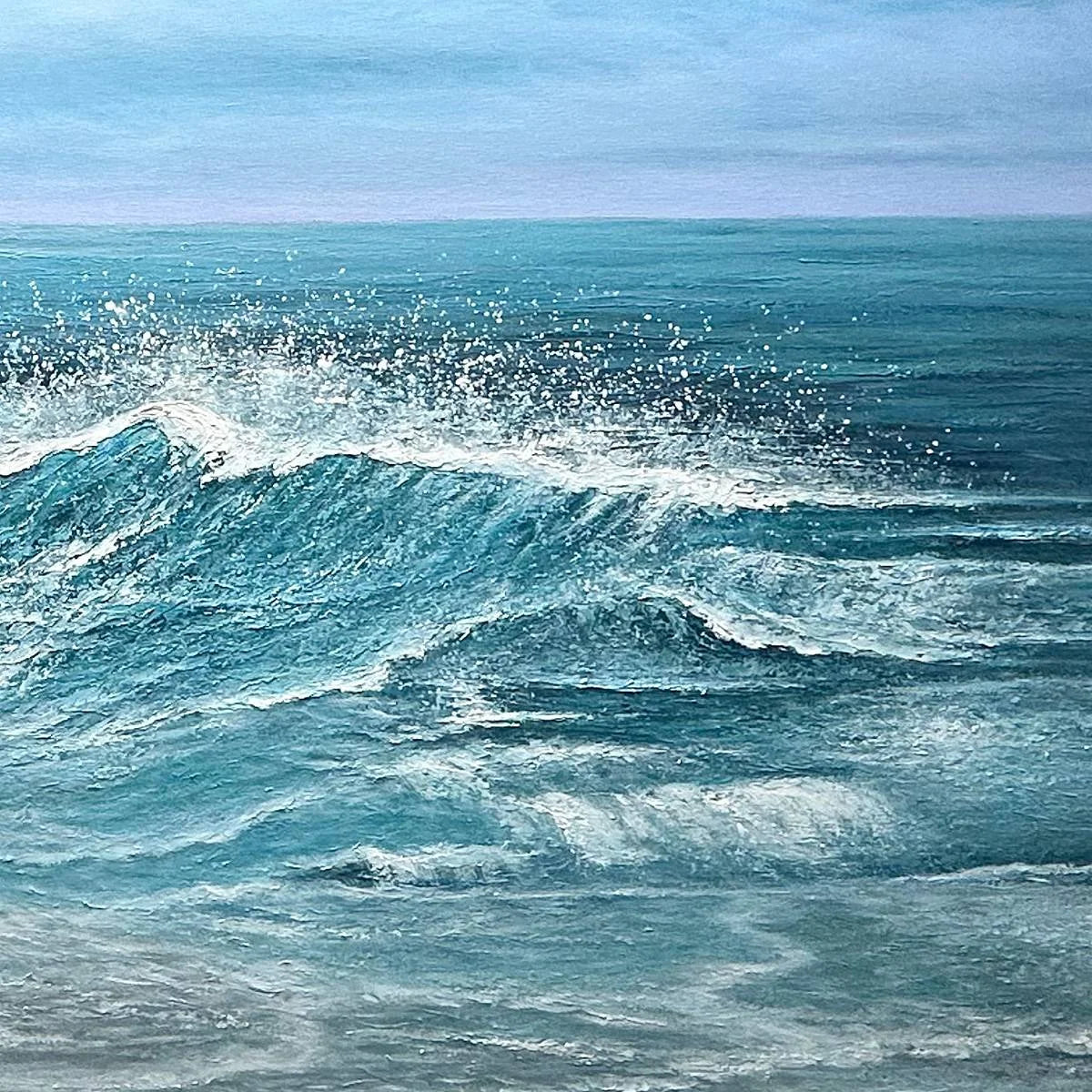 AZURE CRESTS: Dynamic Seascape Painting, Panoramic Wall Art | rectangular format, hand-painted canvas edge