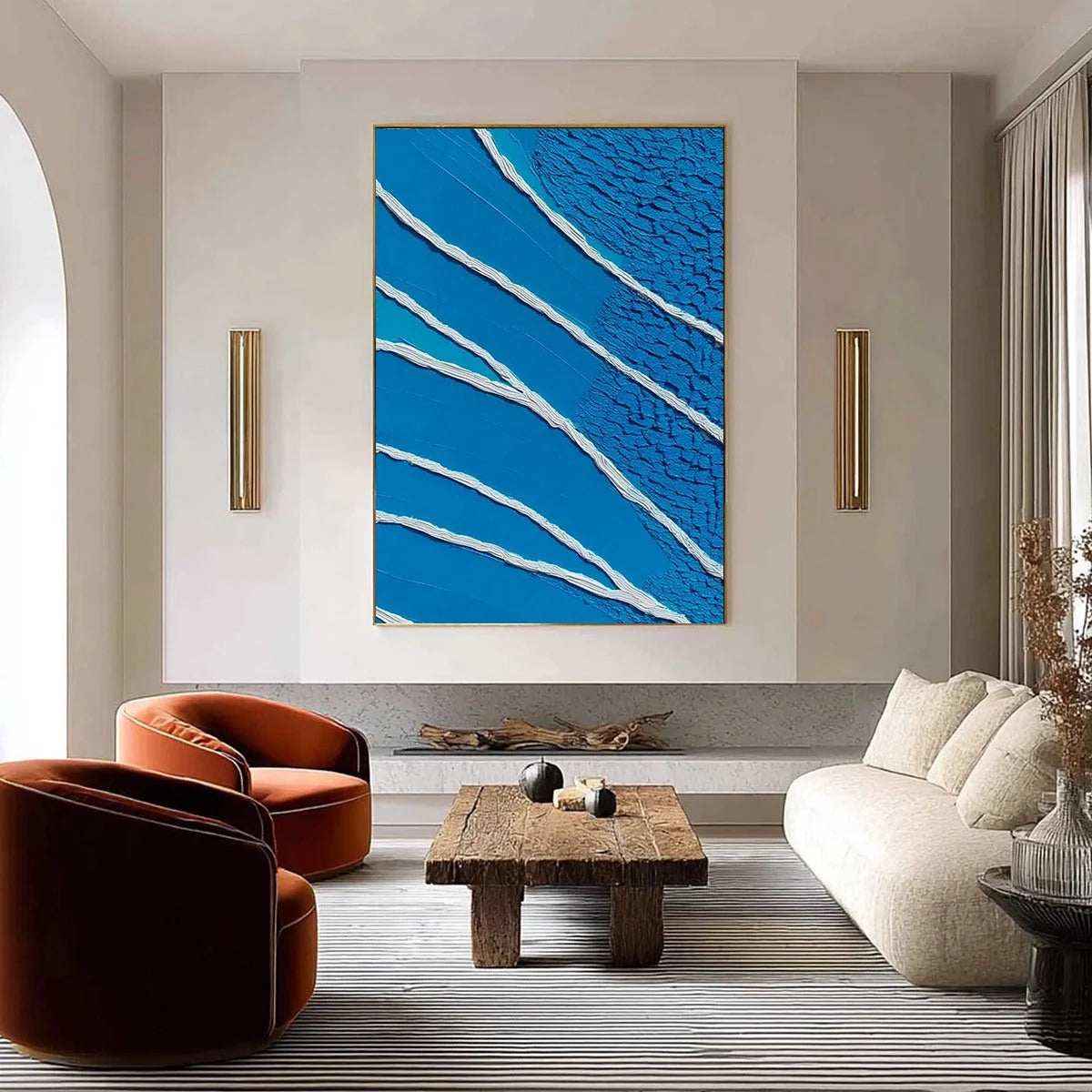 Azure Current | Textured Abstract Blue Vertical Oil Painting | Abstract closeup, raised brushwork detail