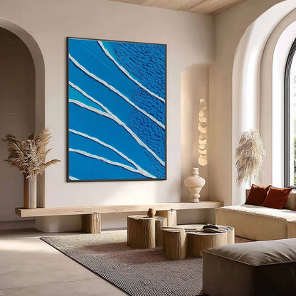 Azure Current | Textured Abstract Blue Vertical Oil Painting | Abstract mood, soft natural light studio shot