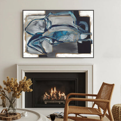 AZURE DEPTHS: Abstract Blue and Gold Oil Painting | Abstract closeup, raised brushwork detail