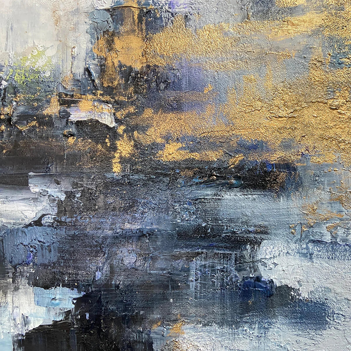 AZURE DREAM: Abstract Blue and Gold Oil Painting | rolled canvas, ready for custom framing