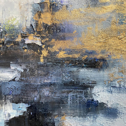 AZURE DREAM: Abstract Blue and Gold Oil Painting | rolled canvas, ready for custom framing