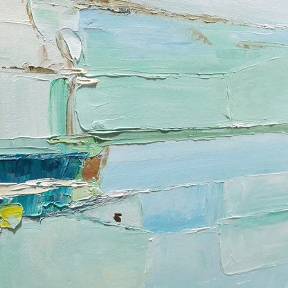 AZURE DREAM: Textured Abstract Landscape Oil Painting | rectangular format, hand-painted canvas edge