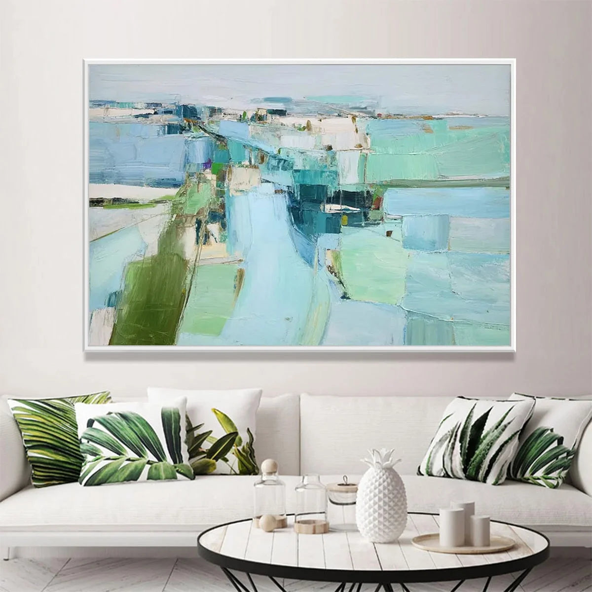 AZURE DREAM: Textured Abstract Landscape Oil Painting | rolled canvas, ready for custom framing