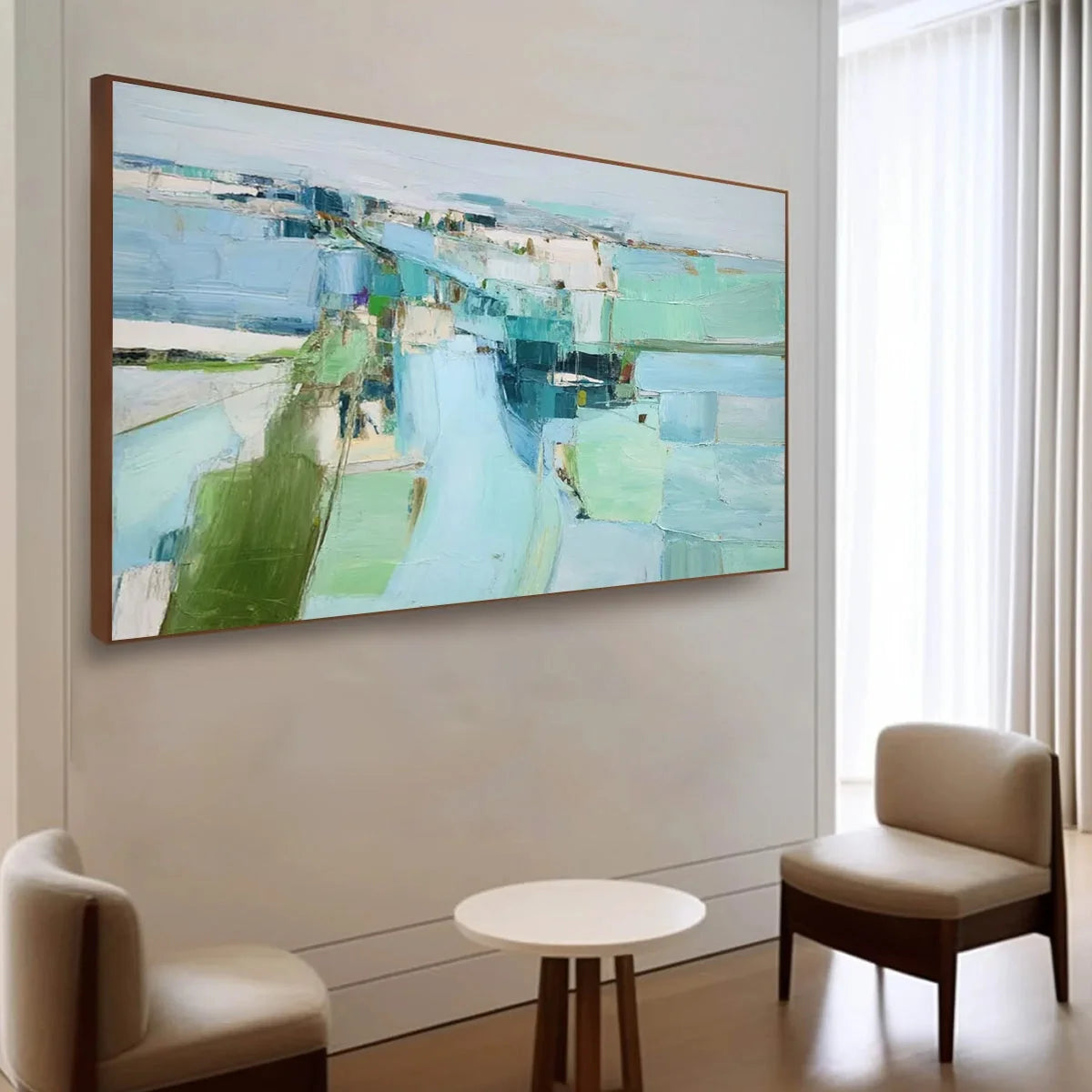 AZURE DREAM: Textured Abstract Landscape Oil Painting | Abstract mood, soft natural light studio shot