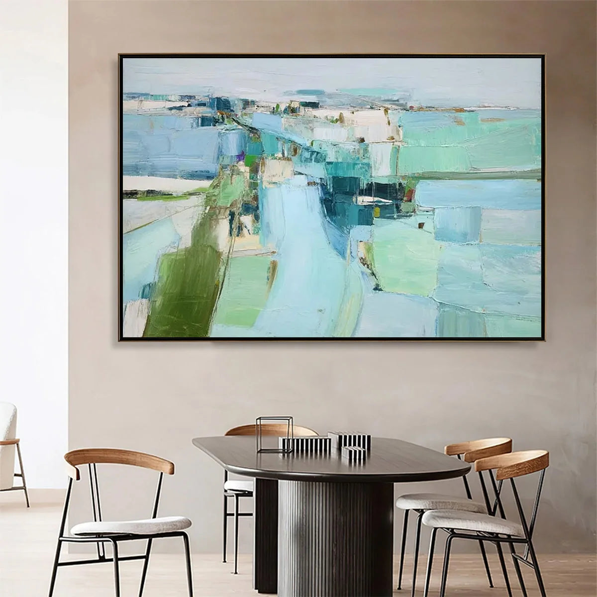 AZURE DREAM: Textured Abstract Landscape Oil Painting | blue palette, original Hand-painted on premium stretched canvas with artist-grade oils; rich palette-knife texture creates dimensional depth ...