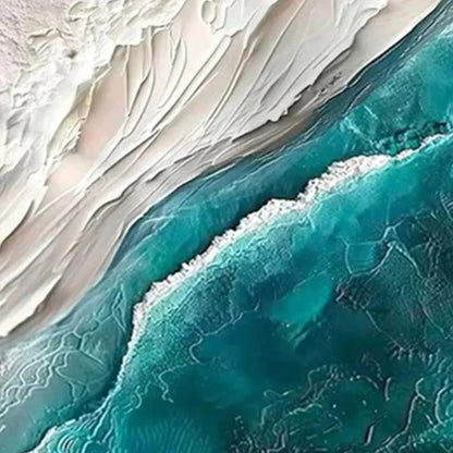 AZURE DREAM: Textured Abstract Seascape, Teal and White Wall Art, Vertical Canvas, Coastal Decor | black frame version on white wall