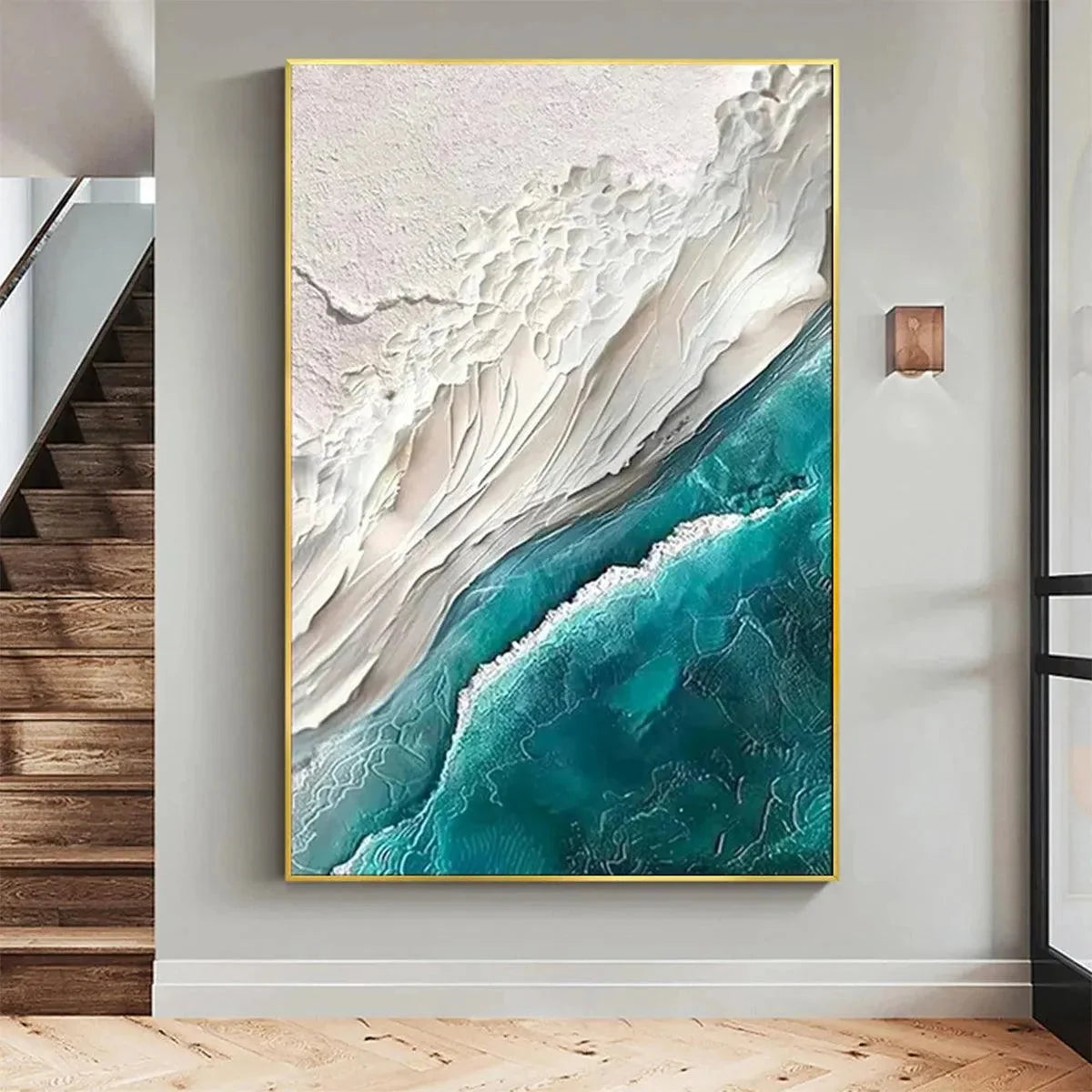 AZURE DREAM: Textured Abstract Seascape, Teal and White Wall Art, Vertical Canvas, Coastal Decor | blue palette, original Hand-painted on premium stretched canvas using artist-grade oils; rich laye...