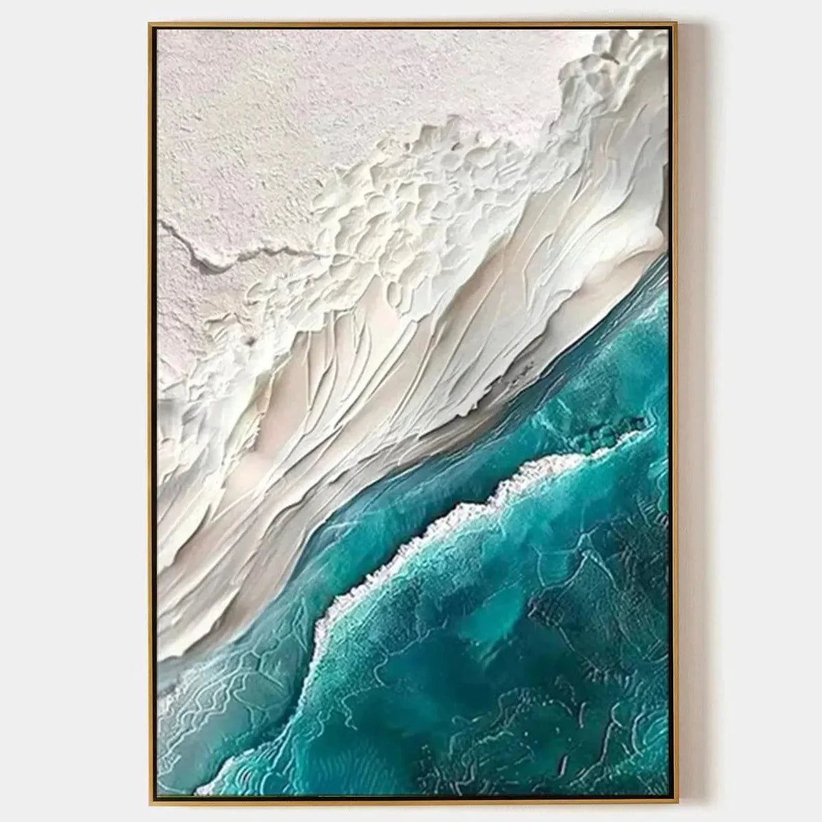 AZURE DREAM: Textured Abstract Seascape, Teal and White Wall Art, Vertical Canvas, Coastal Decor | hanging in AZURE DREAM: Textured Abstract Seascape, Teal and White Wall Art, Vertical Canvas, Coas...