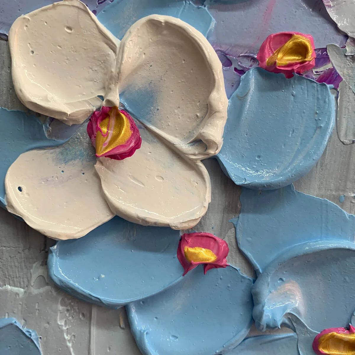 AZURE DREAM: Textured Floral Landscape Oil Painting in Blue, White, and Gold | rolled canvas, ready for custom framing