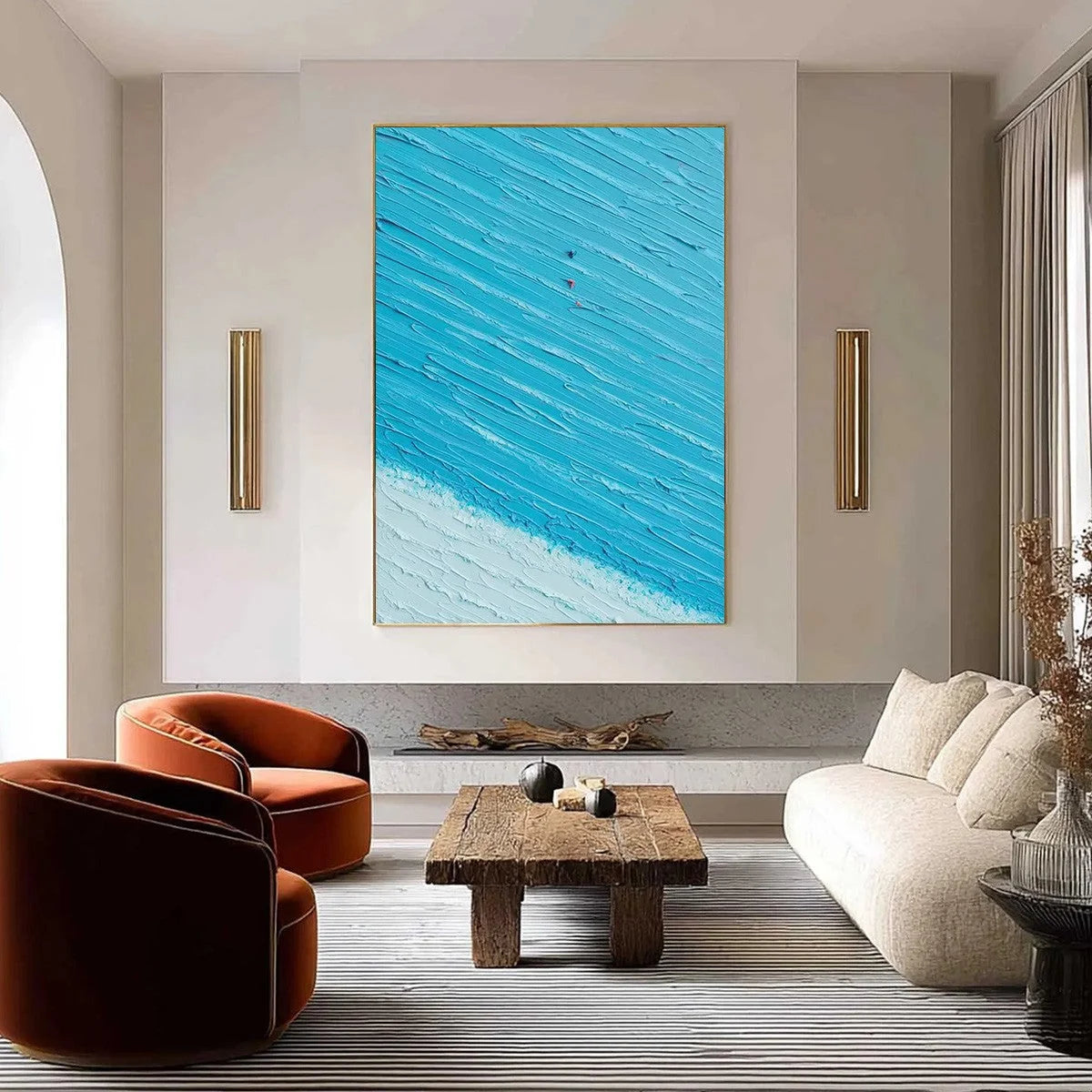 Azure Drift | Textured Abstract Beach Oil Painting Wall Art | Abstract closeup, raised brushwork detail