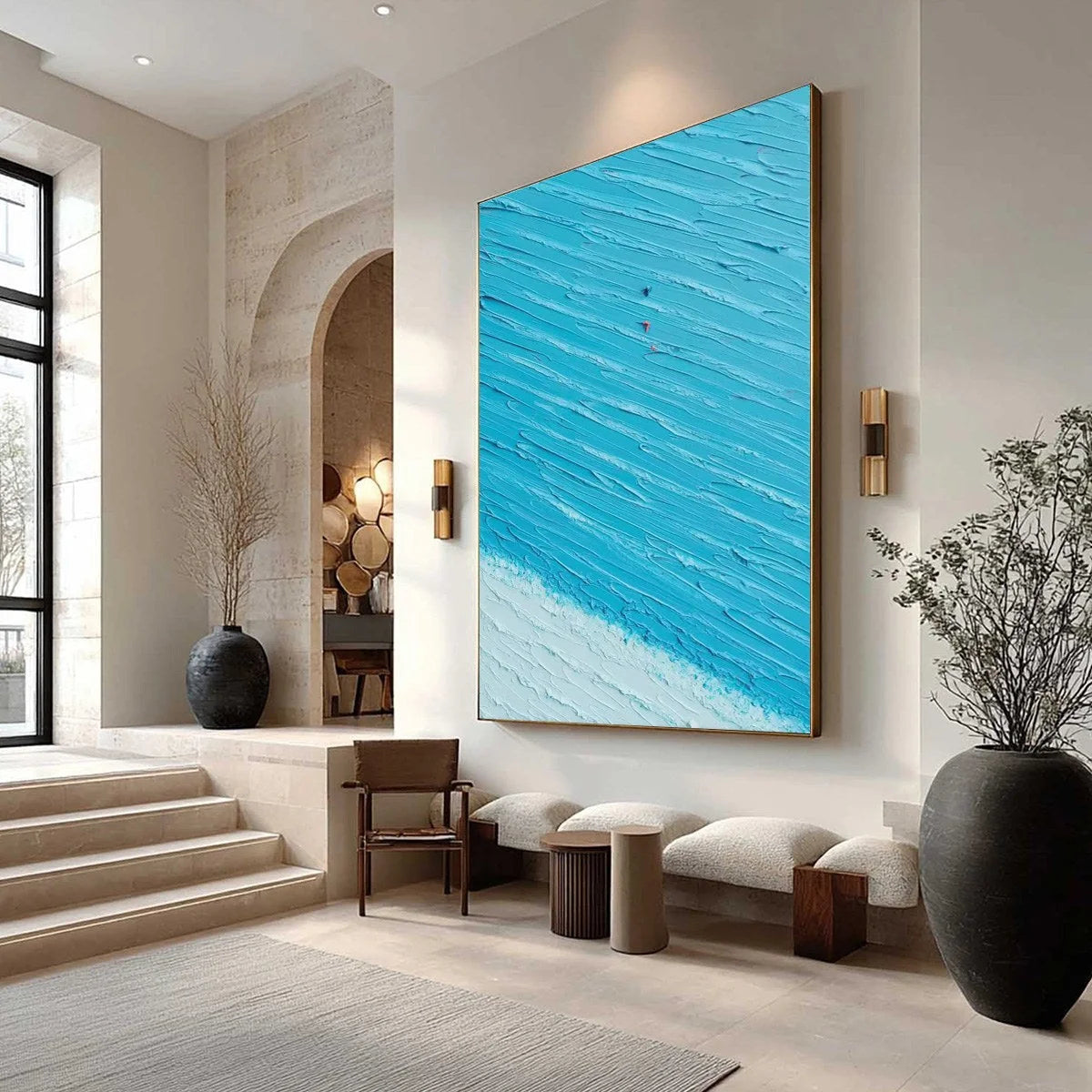 Azure Drift | Textured Abstract Beach Oil Painting Wall Art | Abstract mood, soft natural light studio shot