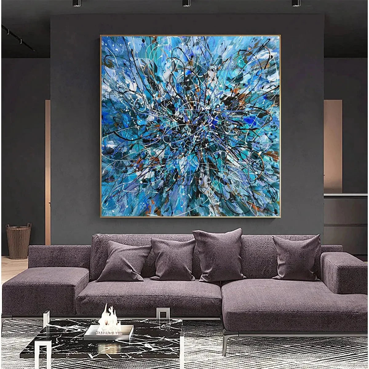 AZURE EXPLORATION: Abstract Blue and Black Oil Painting | Abstract closeup, raised brushwork detail