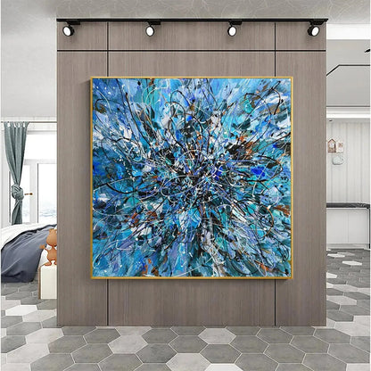 AZURE EXPLORATION: Abstract Blue and Black Oil Painting | rolled canvas, ready for custom framing