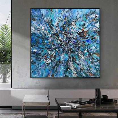 AZURE EXPLORATION: Abstract Blue and Black Oil Painting | Abstract mood, soft natural light studio shot