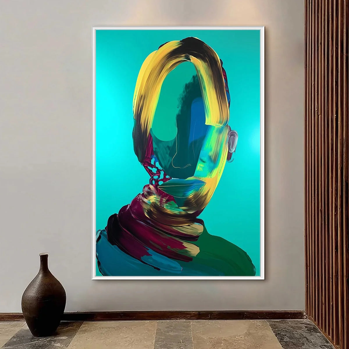 AZURE GAZE: Textured Abstract Portrait Oil Painting | Figurative closeup, raised brushwork detail