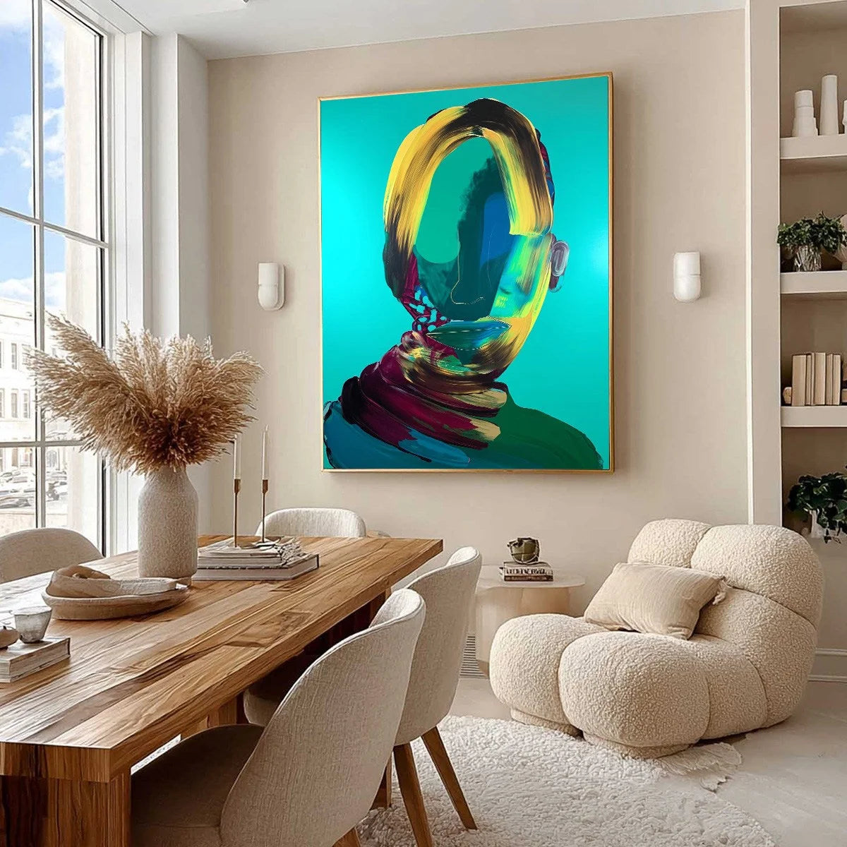 AZURE GAZE: Textured Abstract Portrait Oil Painting | rolled canvas, ready for custom framing