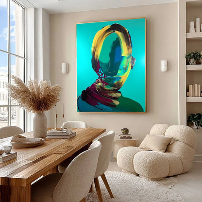 AZURE GAZE: Textured Abstract Portrait Oil Painting | rolled canvas, ready for custom framing