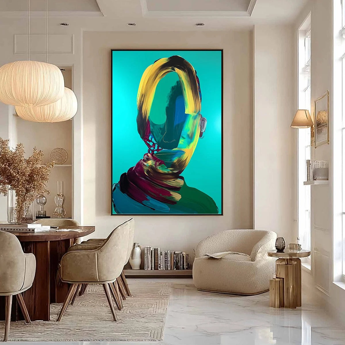 AZURE GAZE: Textured Abstract Portrait Oil Painting | blue palette, original Hand-painted on premium stretched canvas using artist-grade oils; rich layered surface combines smooth gradients with ta...