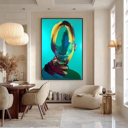 AZURE GAZE: Textured Abstract Portrait Oil Painting | blue palette, original Hand-painted on premium stretched canvas using artist-grade oils; rich layered surface combines smooth gradients with ta...