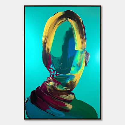 AZURE GAZE: Textured Abstract Portrait Oil Painting | hanging in AZURE GAZE: Textured Abstract Portrait Oil Painting featuring layered textured brushwork in refined tones; figurative composition wi...