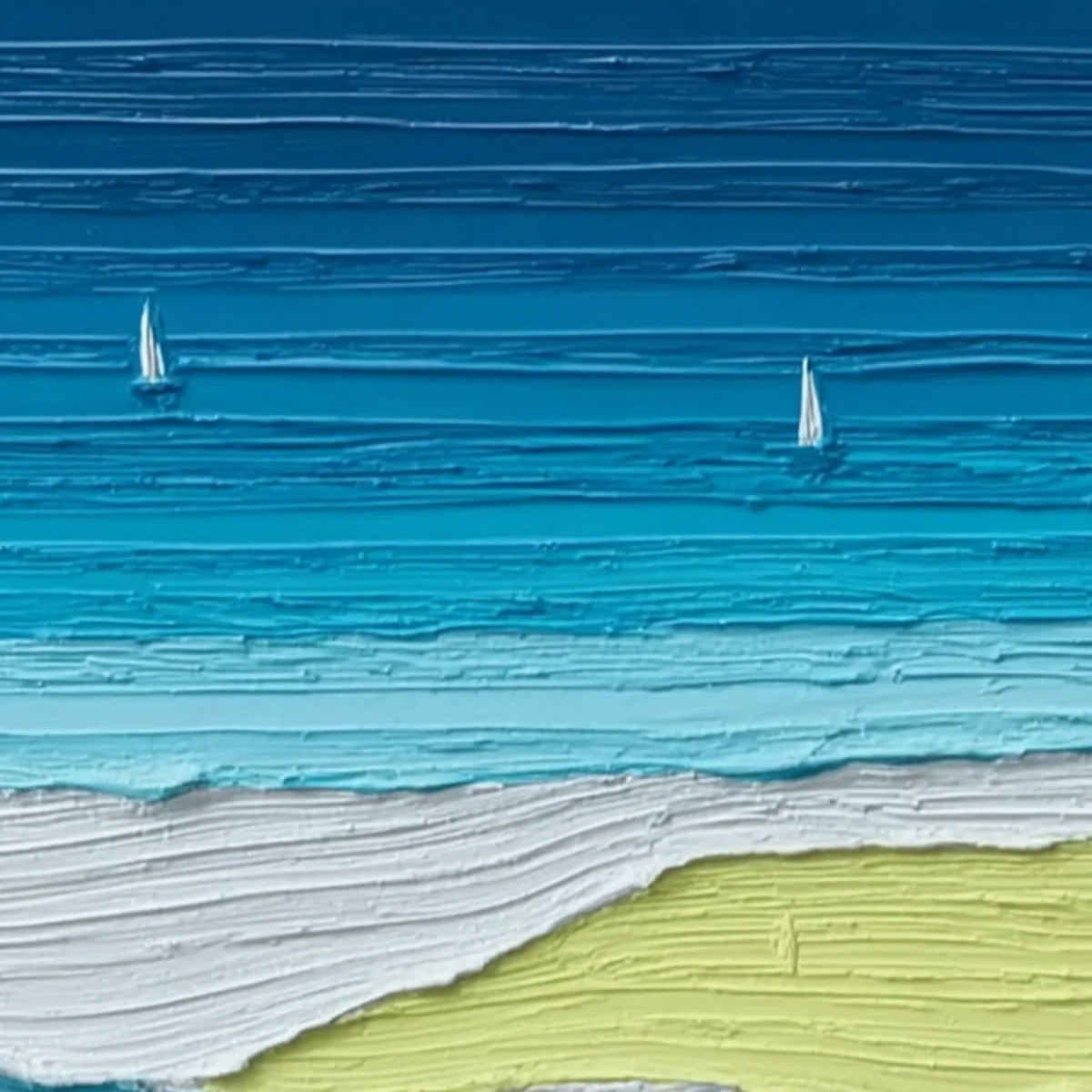 Azure Horizon Textured Seascape Oil Painting | Coastal Wall Art | rectangular format, hand-painted canvas edge