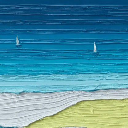 Azure Horizon Textured Seascape Oil Painting | Coastal Wall Art | rectangular format, hand-painted canvas edge