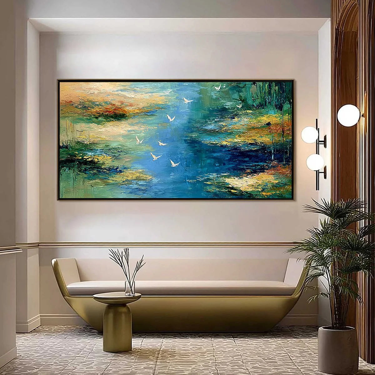 AZURE JOURNEY: Textured Abstract River Landscape Painting | Abstract closeup, raised brushwork detail