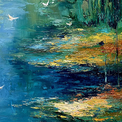 AZURE JOURNEY: Textured Abstract River Landscape Painting | rolled canvas, ready for custom framing