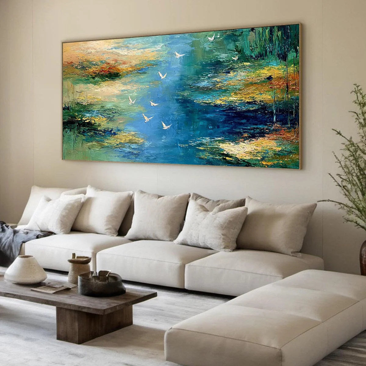 AZURE JOURNEY: Textured Abstract River Landscape Painting | blue palette, original Hand-painted on premium stretched canvas with artist-grade oils; rich layered surface creates the illusion of flow...