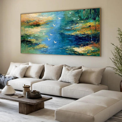 AZURE JOURNEY: Textured Abstract River Landscape Painting | blue palette, original Hand-painted on premium stretched canvas with artist-grade oils; rich layered surface creates the illusion of flow...
