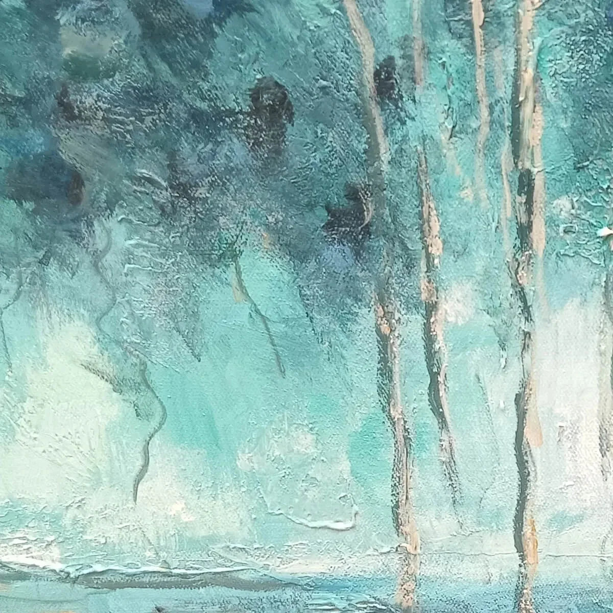 AZURE REFLECTIONS: Abstract Landscape Oil Painting on Canvas | rectangular format, hand-painted canvas edge