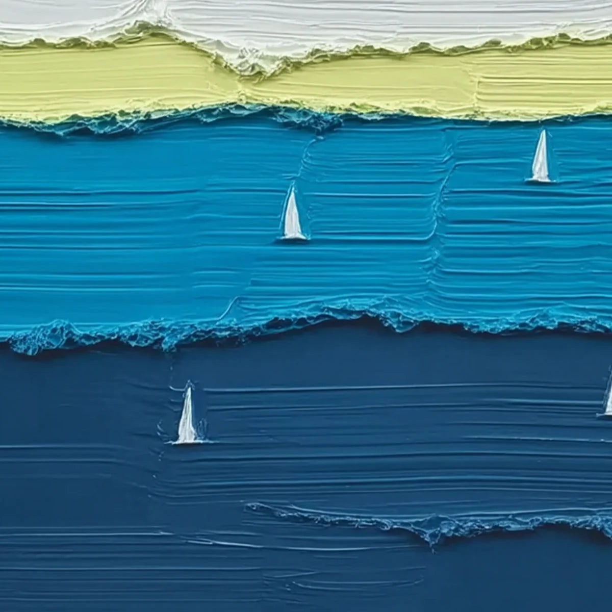 AZURE REGATTA: Textured Vertical Seascape with Sailboats | rolled canvas, ready for custom framing