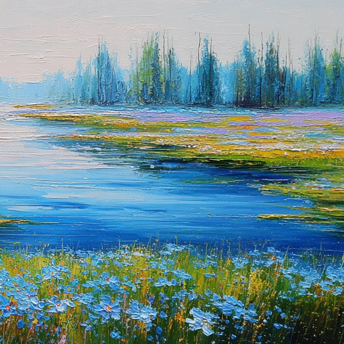 AZURE REVERIE: Textured Palette Knife Painting of a Serene Coast | rolled canvas, ready for custom framing