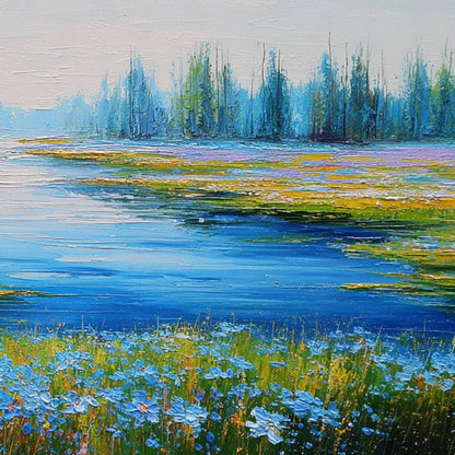 AZURE REVERIE: Textured Palette Knife Painting of a Serene Coast | rolled canvas, ready for custom framing