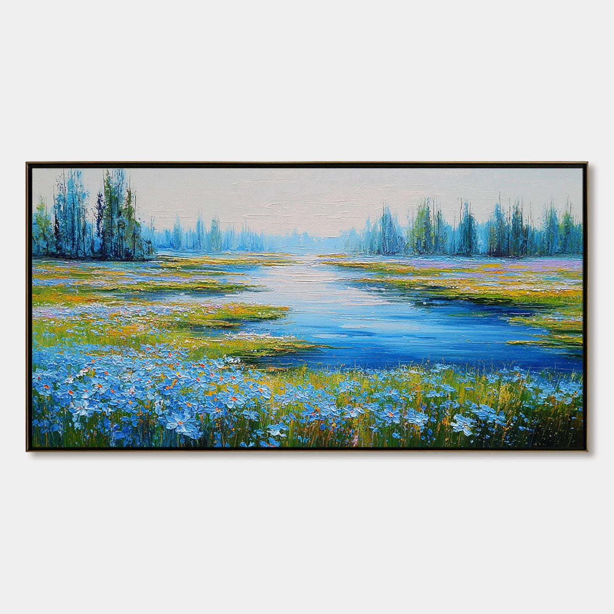 AZURE REVERIE: Textured Palette Knife Painting of a Serene Coast | hanging in living room, textured palette knife wall art