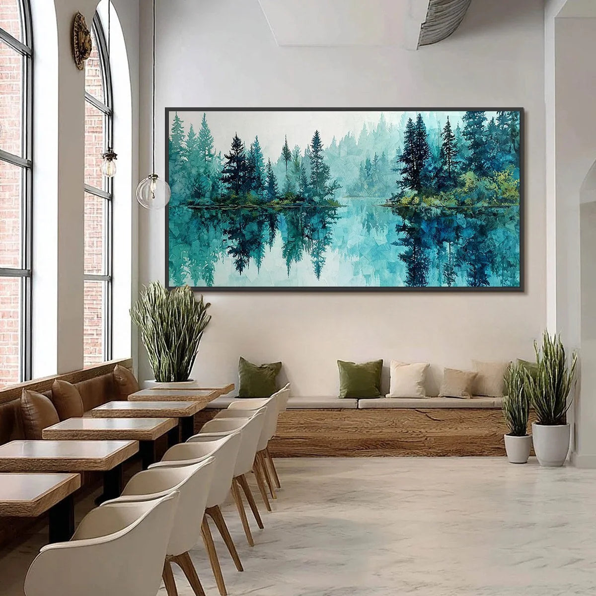 AZURE SANCTUARY: Horizontal Forest Lake Reflection Landscape | black frame version on white wall