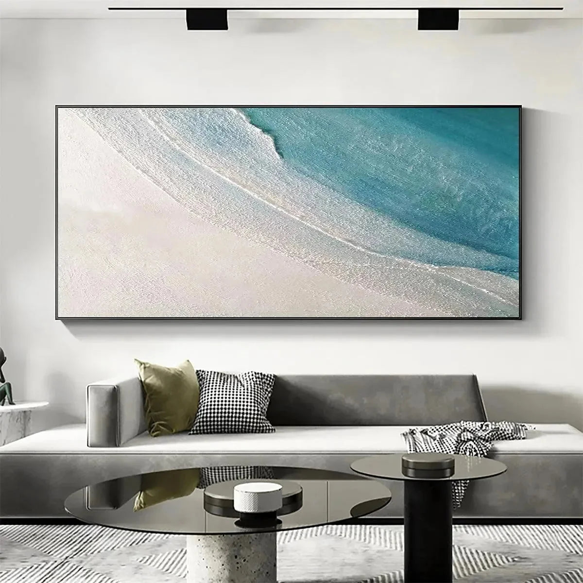 AZURE SHORES: Textured Abstract Beach Painting in Blue and White | Abstract closeup, raised brushwork detail