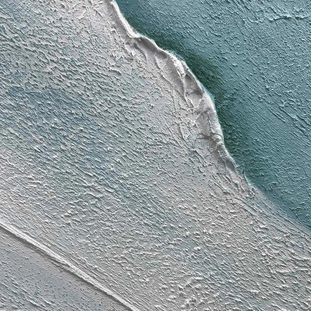 AZURE SHORES: Textured Abstract Beach Painting in Blue and White | rectangular format, hand-painted canvas edge