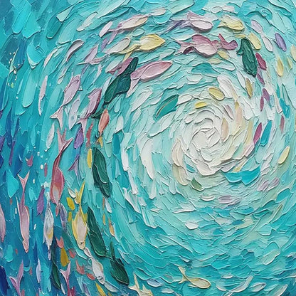 AZURE WHIRLPOOL: Textured Impasto Painting of a Vibrant Sea | rectangular format, hand-painted canvas edge