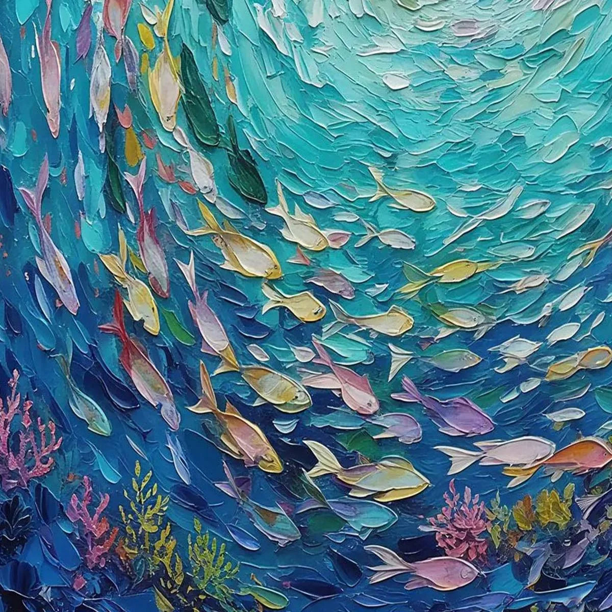 AZURE WHIRLPOOL: Textured Impasto Painting of a Vibrant Sea | rolled canvas, ready for custom framing