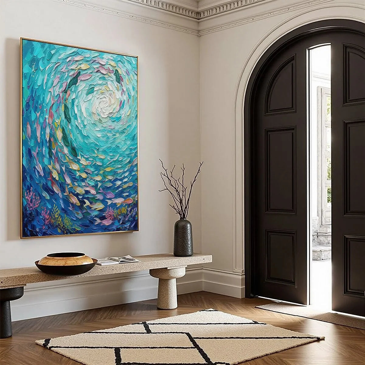 AZURE WHIRLPOOL: Textured Impasto Painting of a Vibrant Sea | blue palette, original bedroom art
