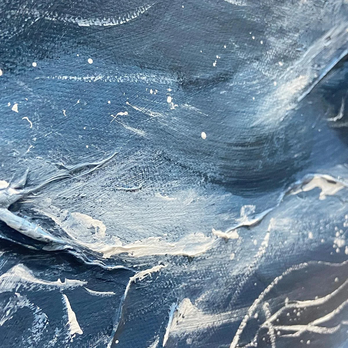 AZURE WHISPERS: Panoramic Abstract Ocean Painting in Blue | black frame version on white wall