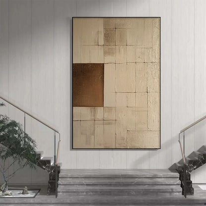 BALANCE: Minimalist Abstract Oil Painting | gold frame stretched on neutral wall